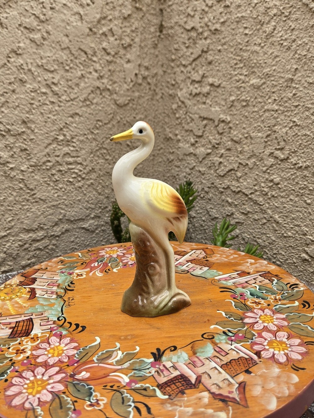 Vintage Ceramic Heron Egret Figurine Crane Stork Bird Statue Mid Century Coastal